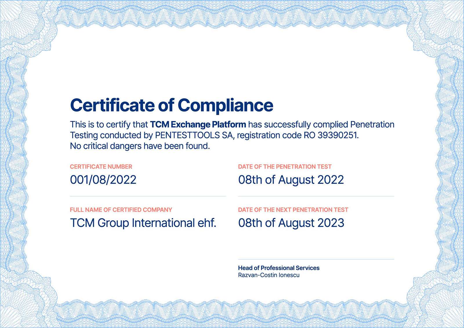 Indemnity of procedure TCM Group Global Debt Collection